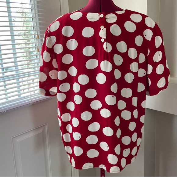 Rena Rowan  for Saville women red and white shoulder padded top. Size 16W. Used - Picture 4 of 8
